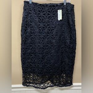 Mystify Black Lacy Style Straight Midi Skirt Size 14 NWT